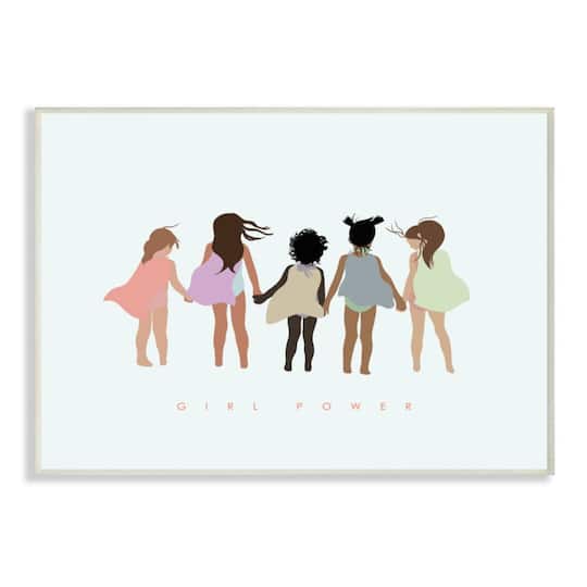Stupell Industries Girl Power Phrase Inclusive Caped Superheroes Wood Wall Plaque